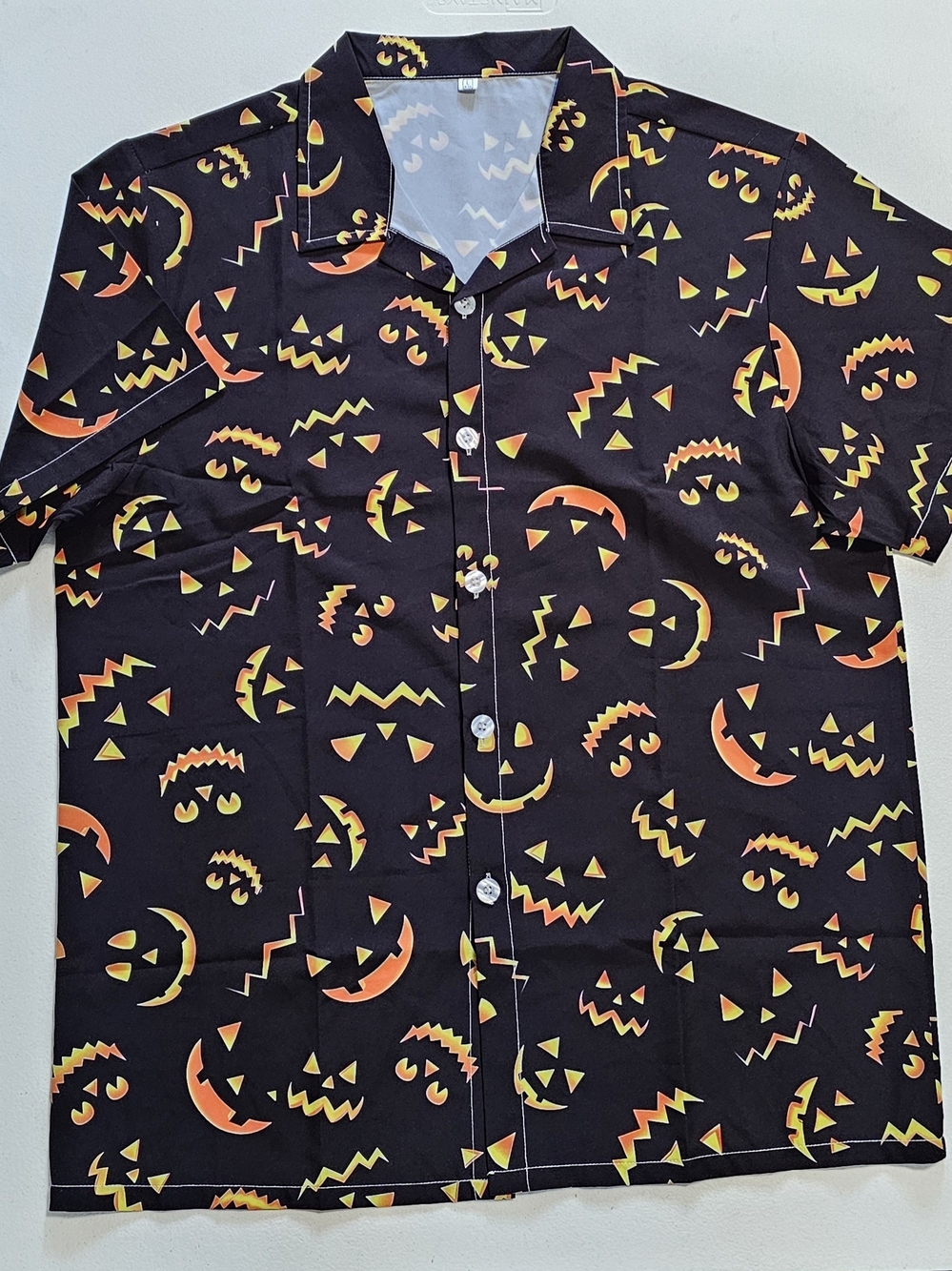 Halloween Pumpkin Print Short Sleeve Shirt - Black/Orange NEW